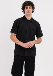 AERO Guys Black Textured Button Down with Pocket