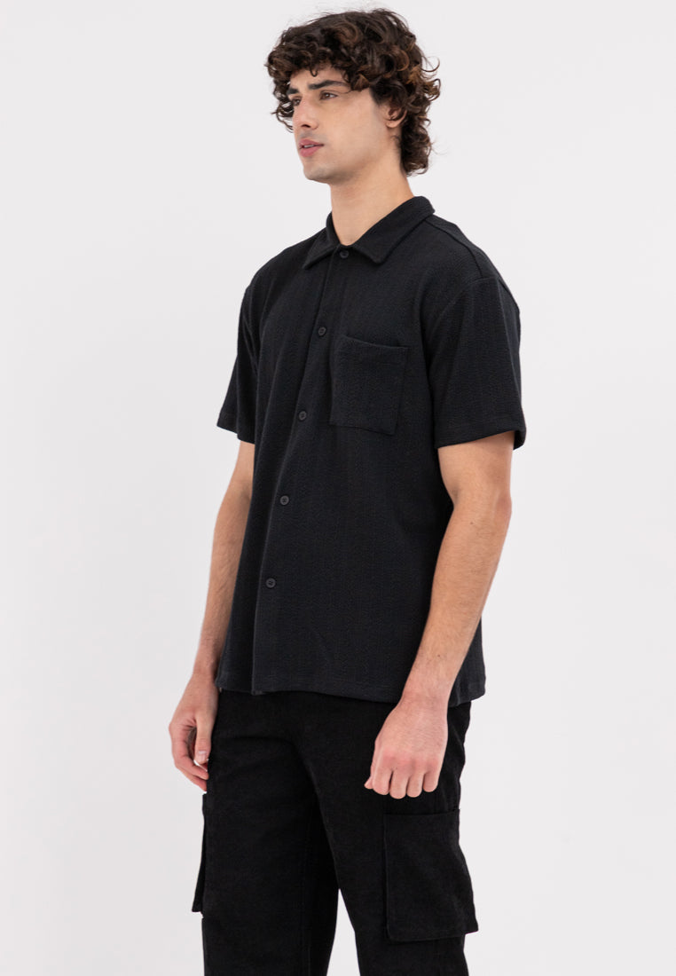 AERO Guys Black Textured Button Down with Pocket