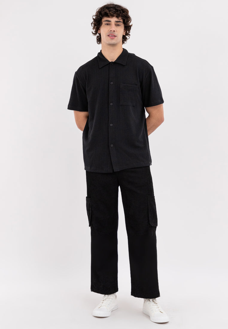 AERO Guys Black Textured Button Down with Pocket