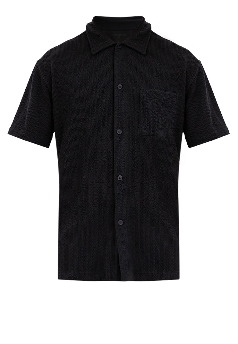 AERO Guys Black Textured Button Down with Pocket