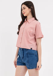 Boxy Button Down Polo with Tabs Pink