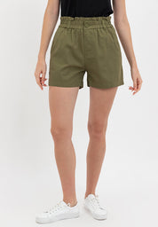 ELASTIC WASIT PAPERBAG SHORTS Green