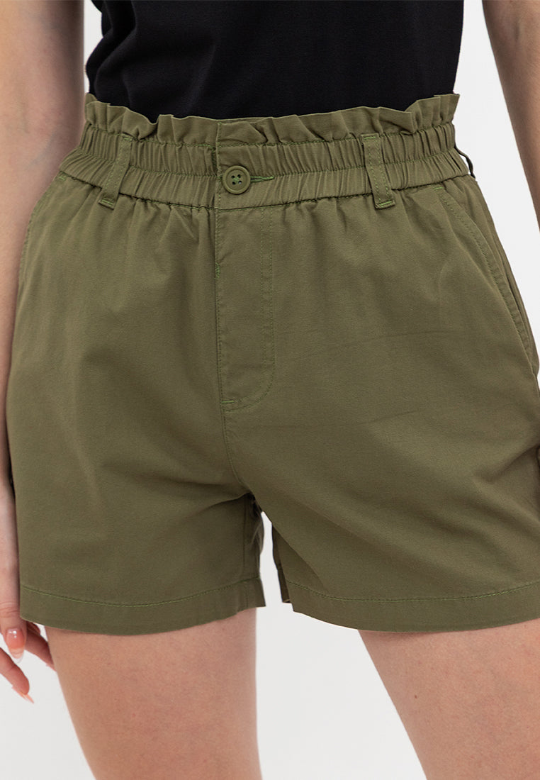 ELASTIC WASIT PAPERBAG SHORTS Green