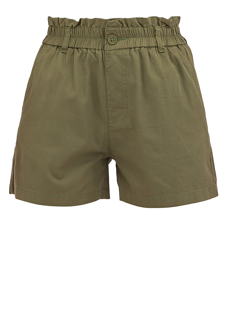 ELASTIC WASIT PAPERBAG SHORTS Green