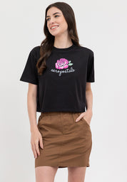 FLORAL BOXY TEE Black