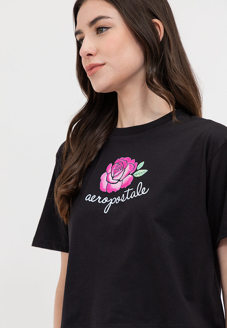 FLORAL BOXY TEE Black