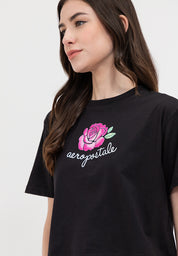 FLORAL BOXY TEE Black