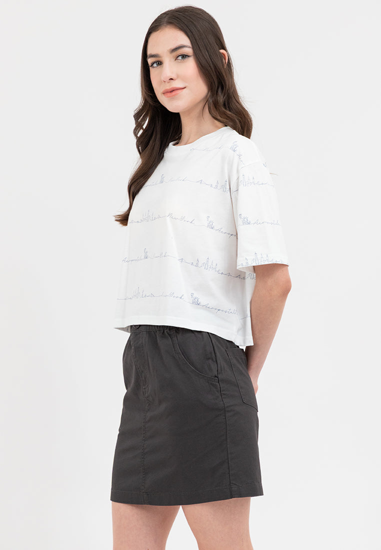 SCRIPT LOGO PATTERN BOXY FIT TEE White