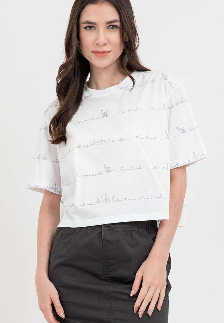 SCRIPT LOGO PATTERN BOXY FIT TEE White