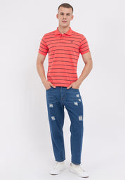 A87 Embroidered Striped Polo Shirt