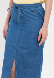 Chambray Midi Skirt with Elastic Waist