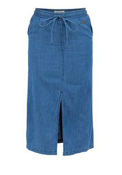 Chambray Midi Skirt with Elastic Waist
