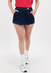 Denim Skort with Elastic Waist