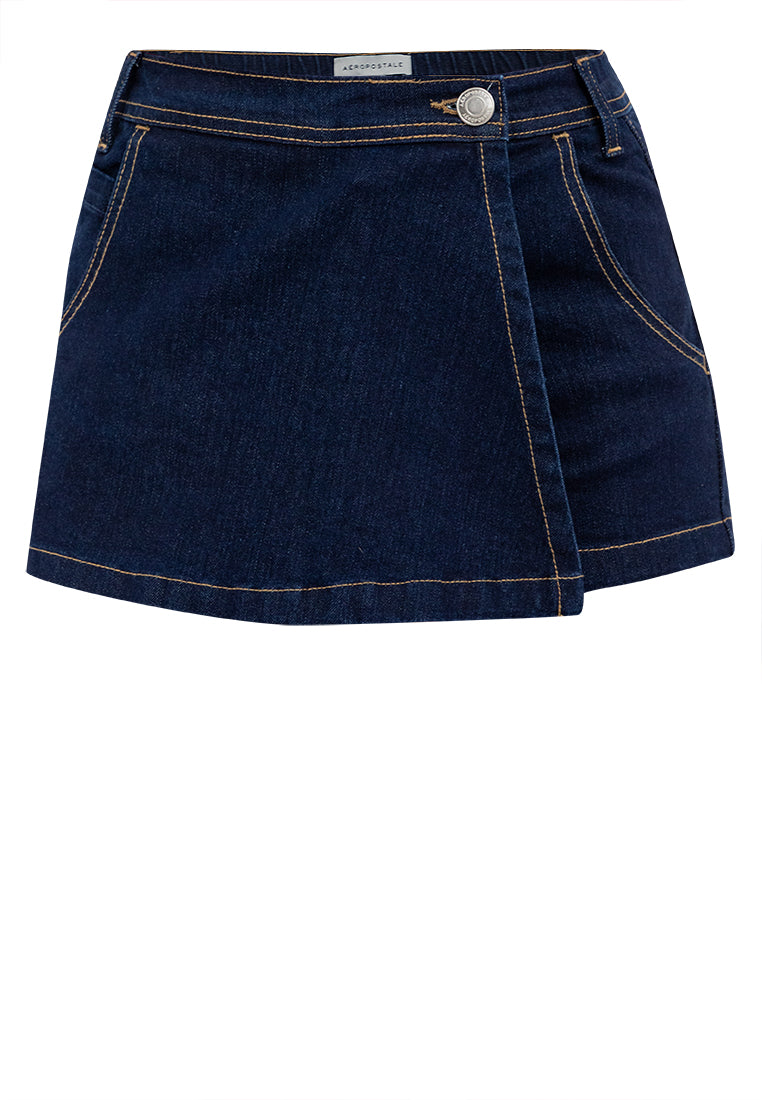 Denim Skort with Elastic Waist