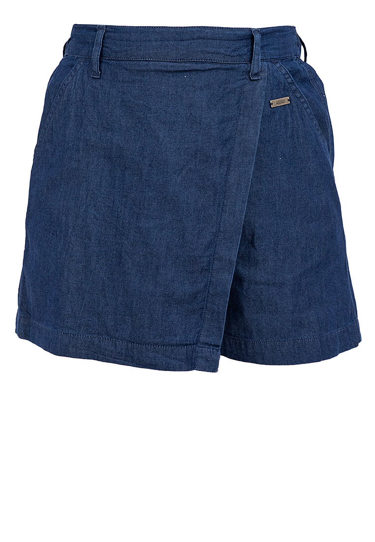 Chambray Skort with Elastic Waist