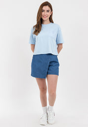 Chambray Skort with Elastic Waist
