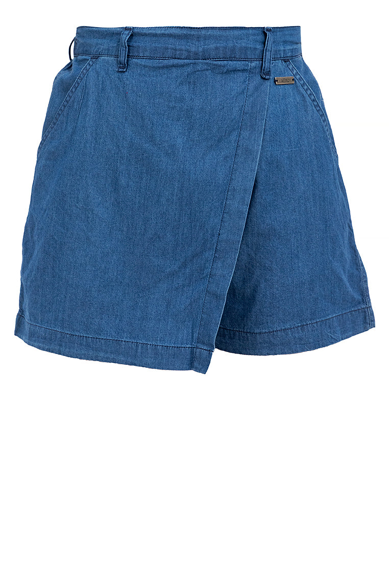 Chambray Skort with Elastic Waist
