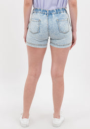 Denim Cargo Shorts with Elastic Waist