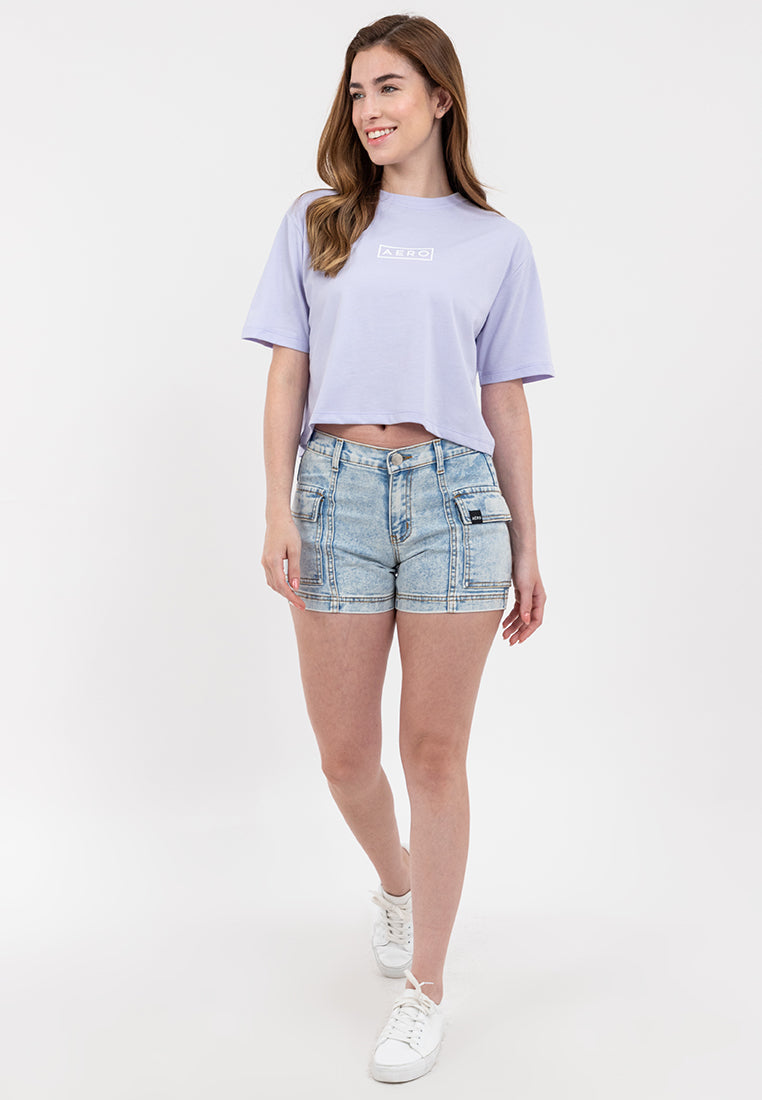 Denim Cargo Shorts with Elastic Waist