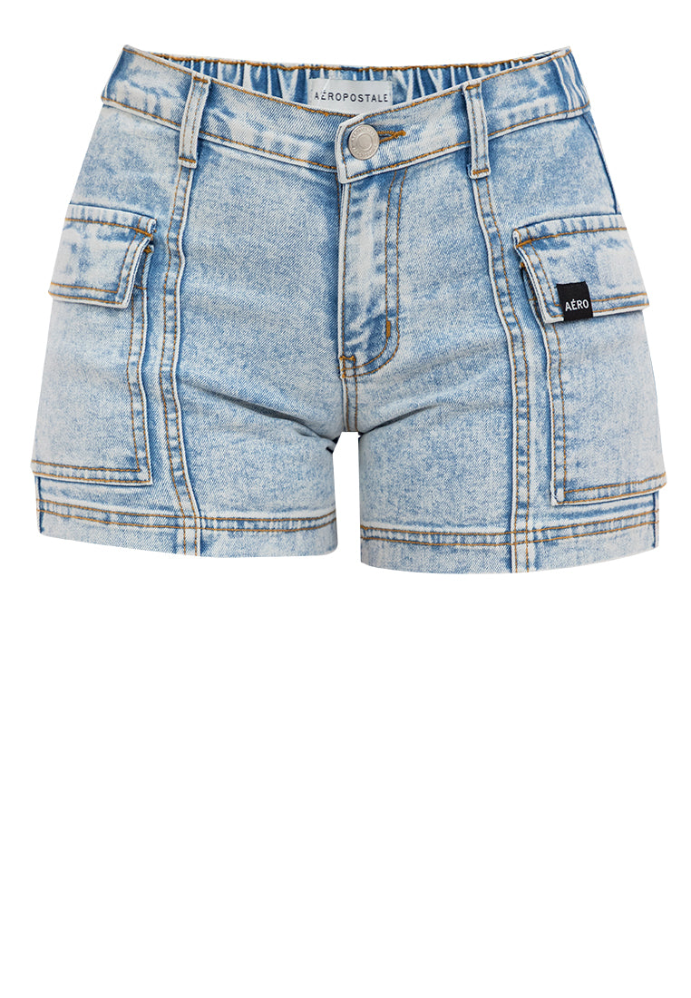 Denim Cargo Shorts with Elastic Waist