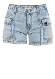 Denim Cargo Shorts with Elastic Waist