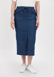 Chambray Midi Skirt with Elastic Waist