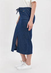 Chambray Midi Skirt with Elastic Waist