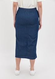 Chambray Midi Skirt with Elastic Waist