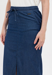Chambray Midi Skirt with Elastic Waist