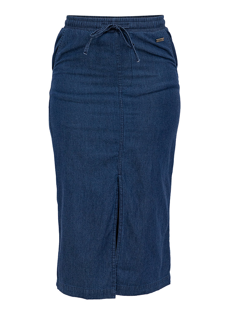 Chambray Midi Skirt with Elastic Waist
