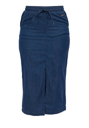 Chambray Midi Skirt with Elastic Waist