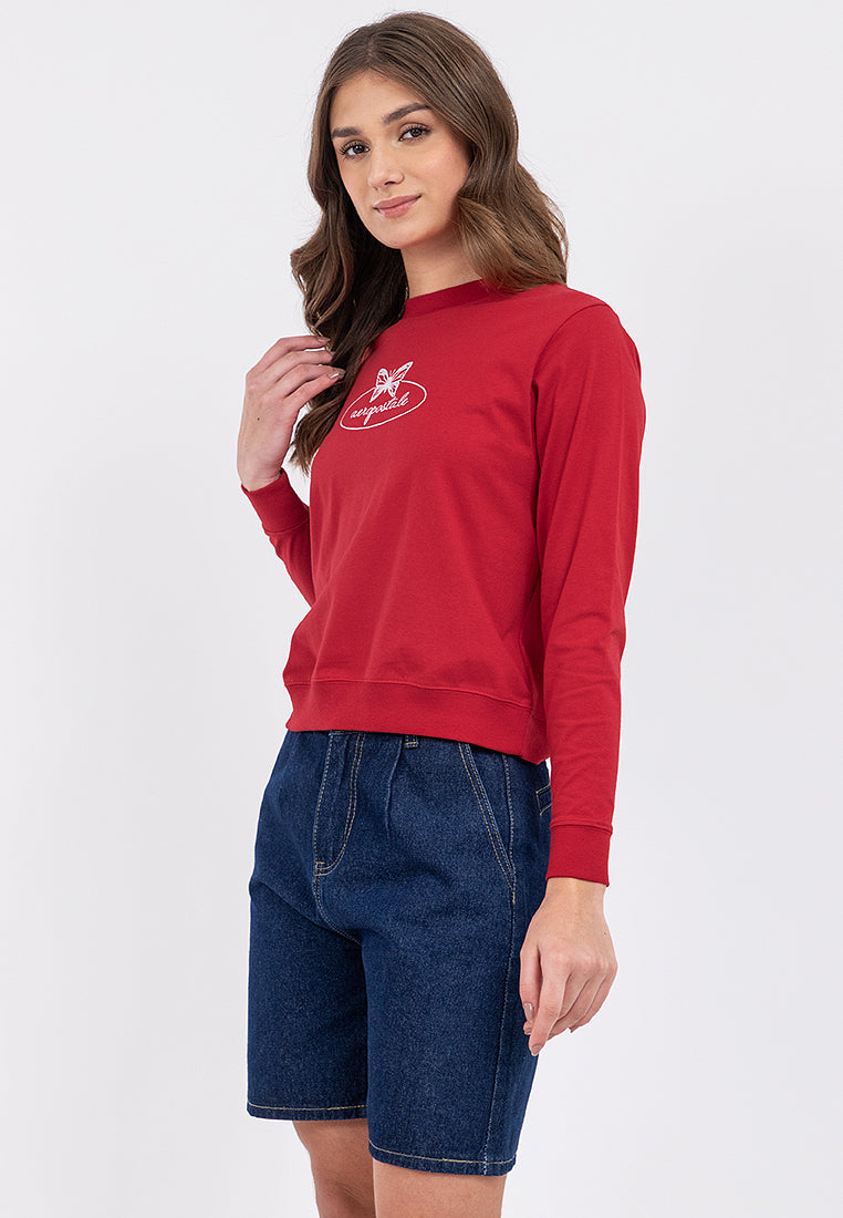 Butterfly Graphic Semi-Crop Sweatshirt