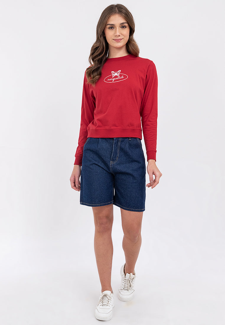 Butterfly Graphic Semi-Crop Sweatshirt