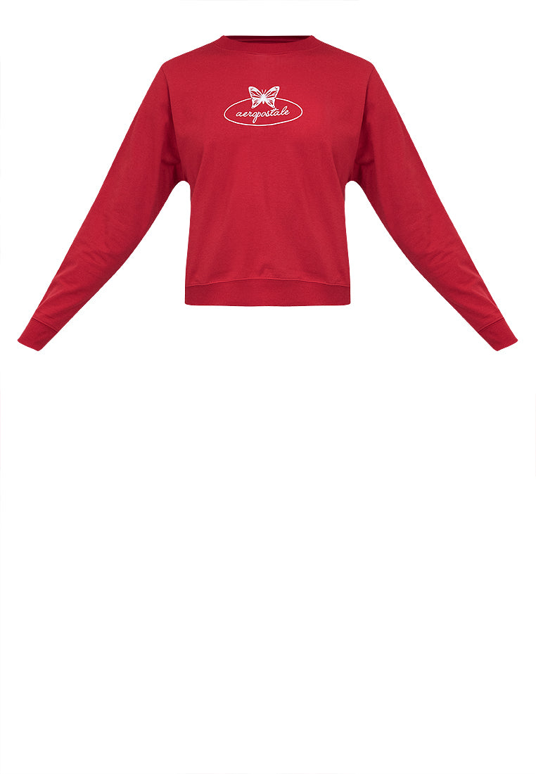 Butterfly Graphic Semi-Crop Sweatshirt
