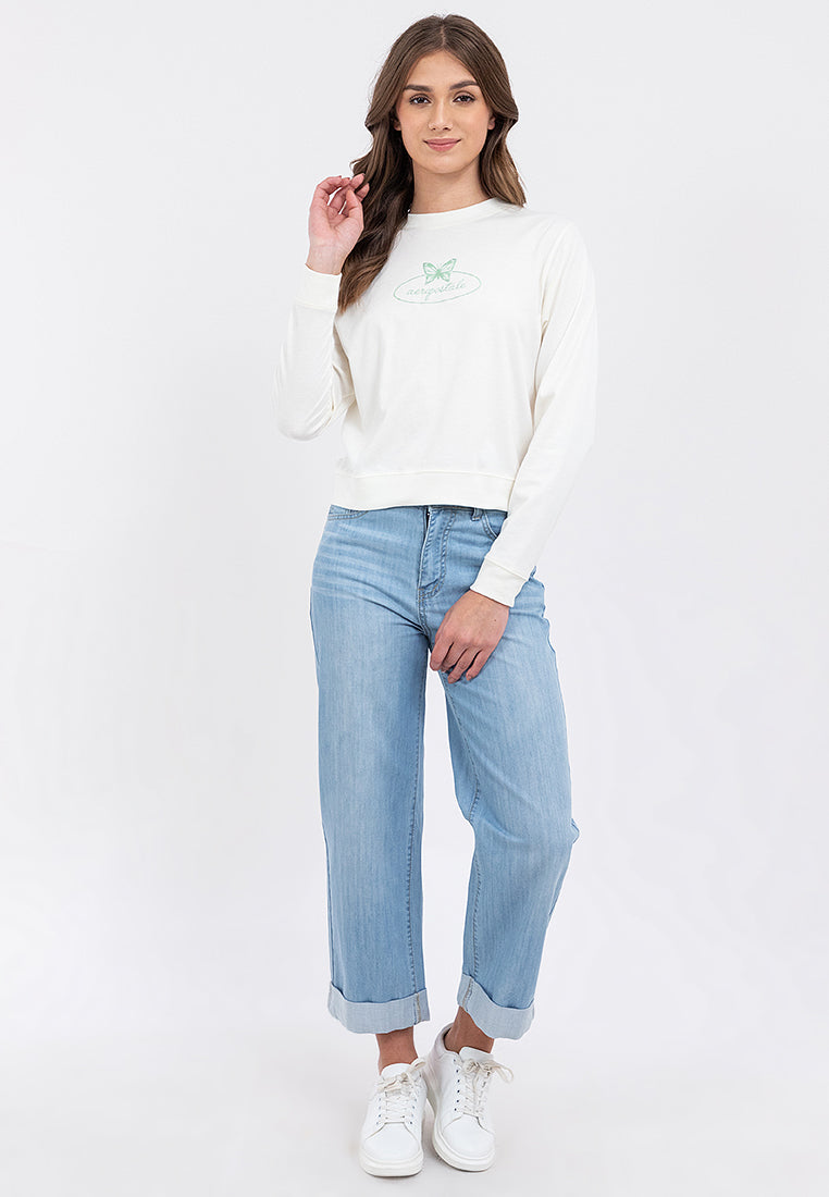 Butterfly Graphic Semi-Crop Sweatshirt