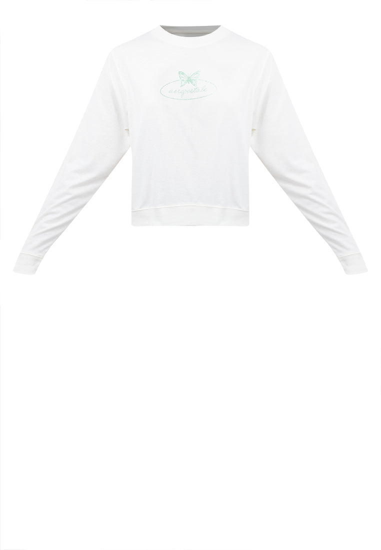 Butterfly Graphic Semi-Crop Sweatshirt