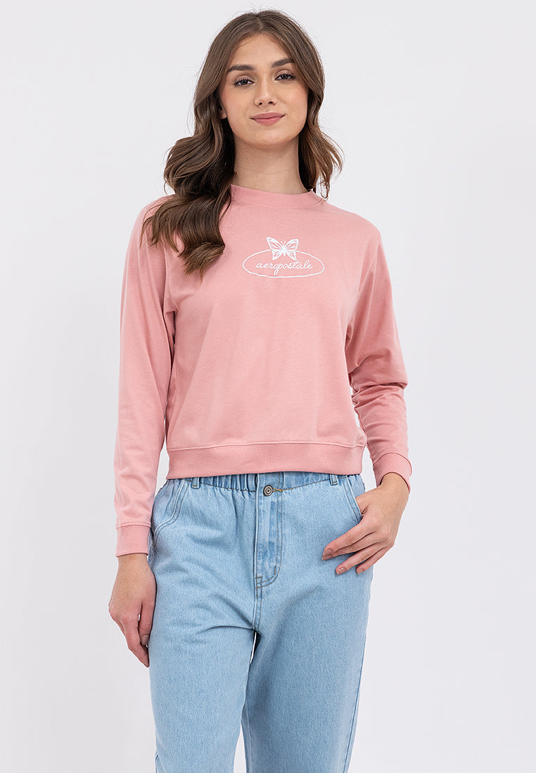 Butterfly Graphic Semi-Crop Sweatshirt