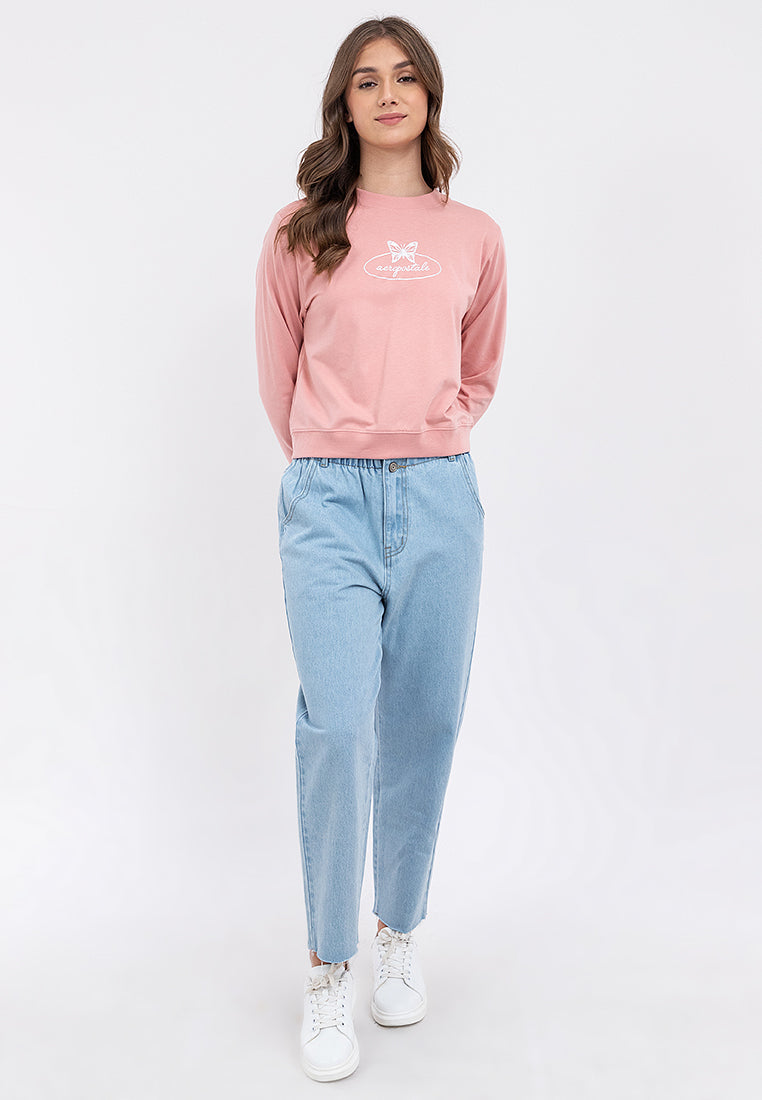 Butterfly Graphic Semi-Crop Sweatshirt