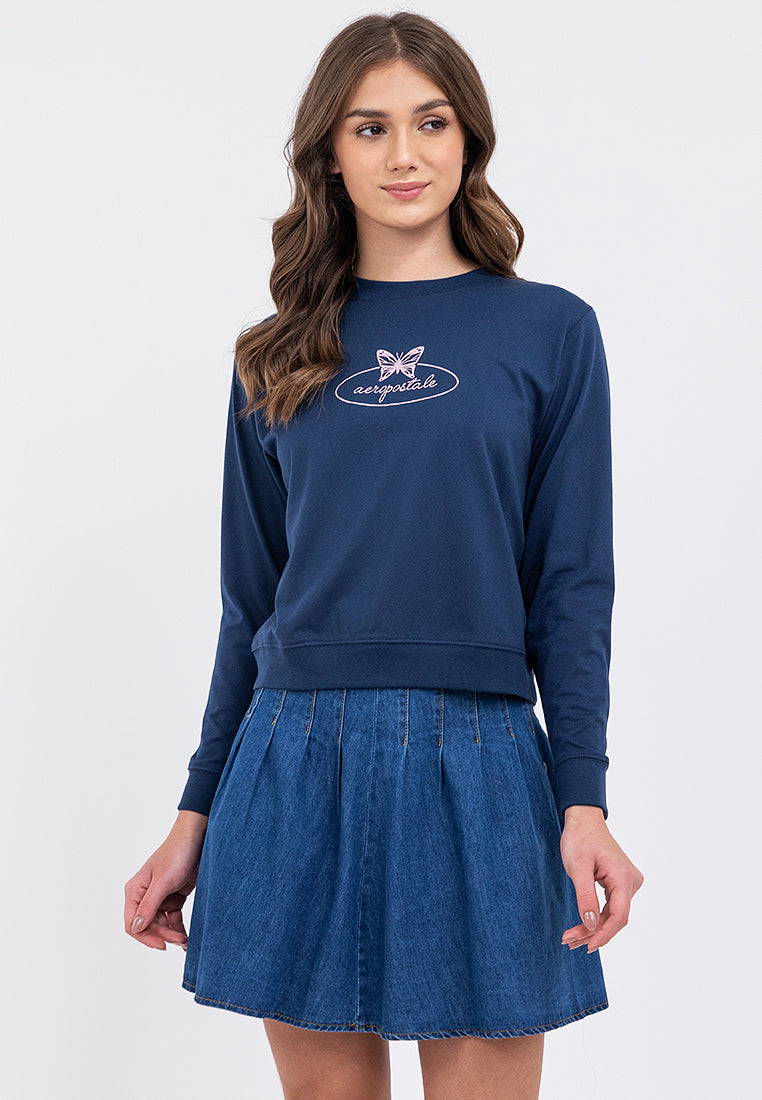 Butterfly Graphic Semi-Crop Sweatshirt