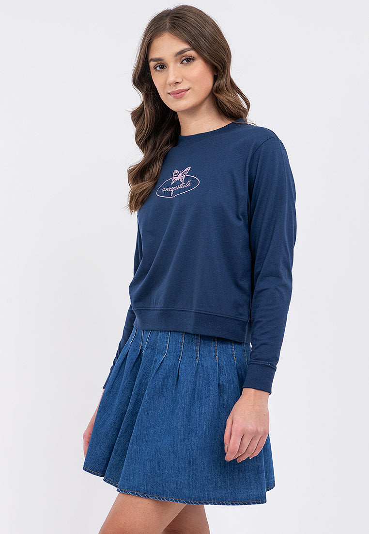Butterfly Graphic Semi-Crop Sweatshirt