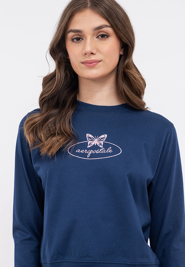Butterfly Graphic Semi-Crop Sweatshirt