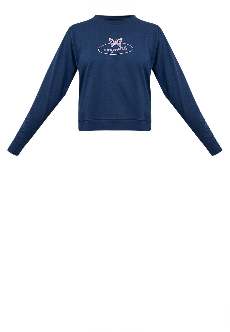 Butterfly Graphic Semi-Crop Sweatshirt