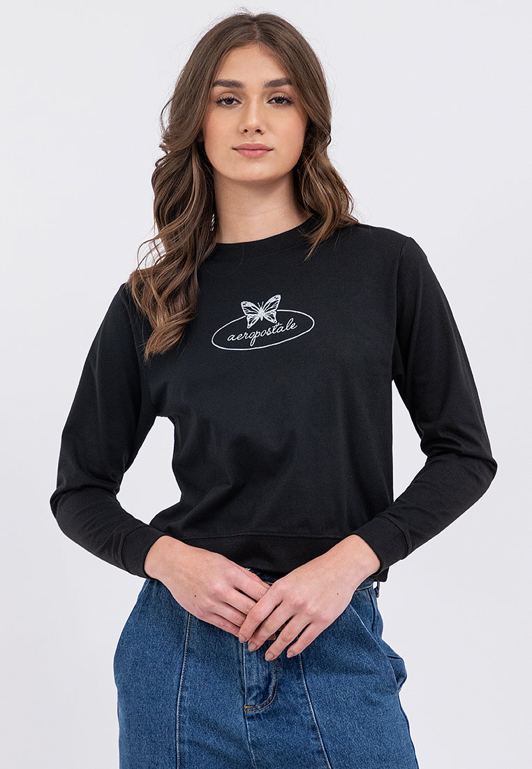 Butterfly Graphic Semi-Crop Sweatshirt