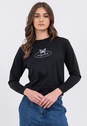 Butterfly Graphic Semi-Crop Sweatshirt