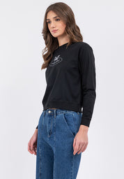 Butterfly Graphic Semi-Crop Sweatshirt