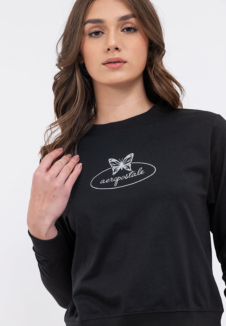 Butterfly Graphic Semi-Crop Sweatshirt