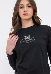Butterfly Graphic Semi-Crop Sweatshirt