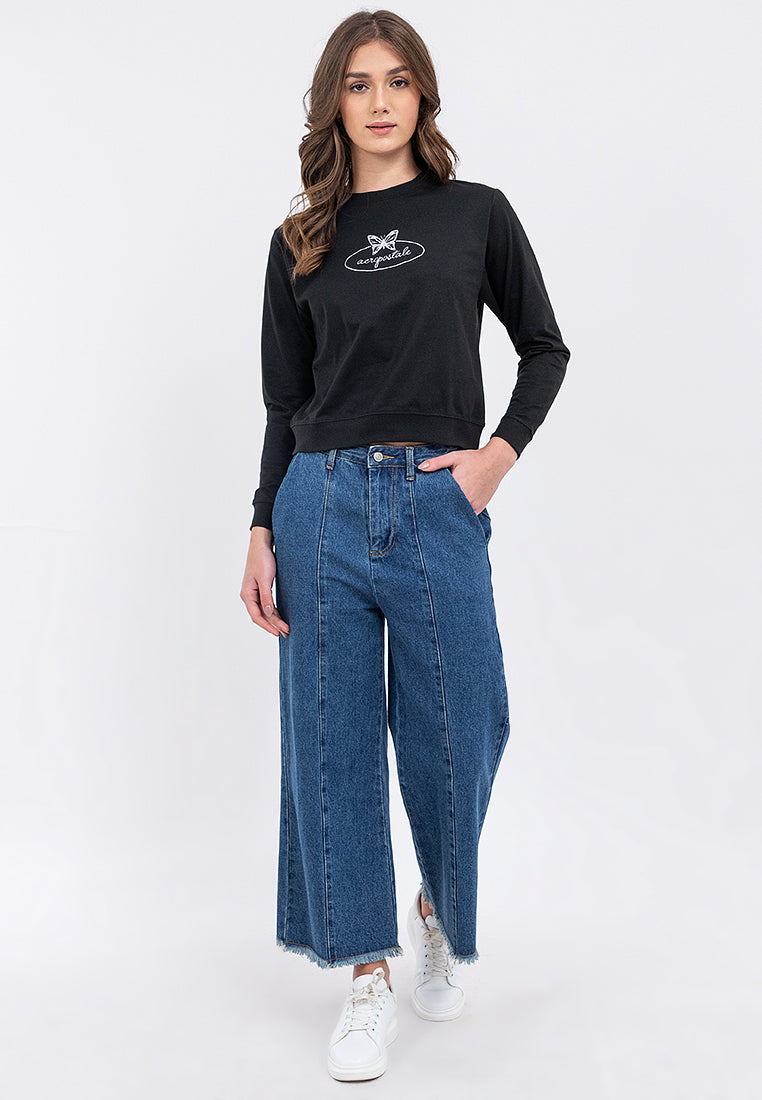 Butterfly Graphic Semi-Crop Sweatshirt