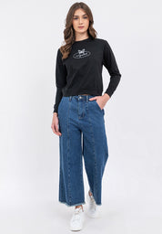 Butterfly Graphic Semi-Crop Sweatshirt