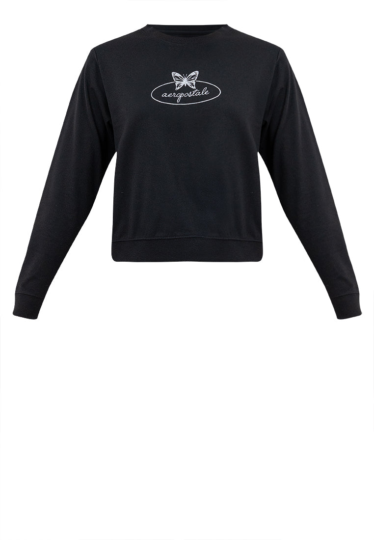 Butterfly Graphic Semi-Crop Sweatshirt